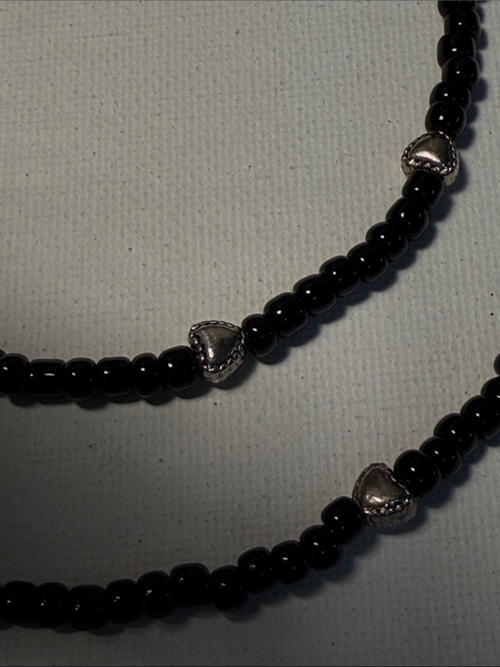 Black Beaded Necklace and Anklet Set with Silver Heart Accents - Picture 3 of 3